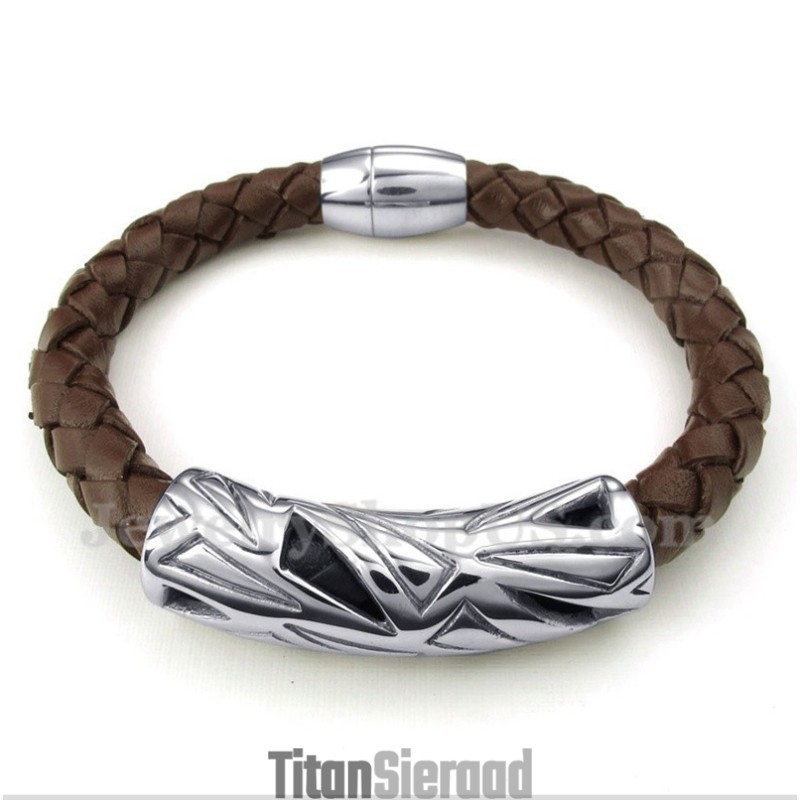 Heren Titanium Leren Armband Heren Titanium Leren Armband