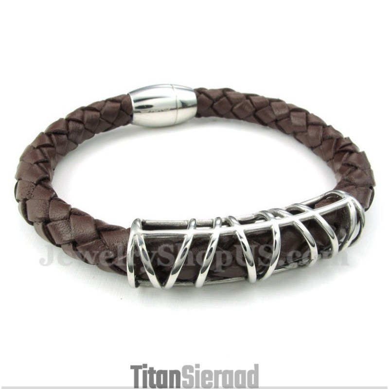 Heren Titanium Leren Armband Heren Titanium Leren Armband
