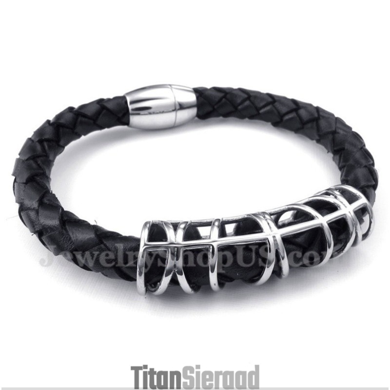 Heren Titanium Leren Armband