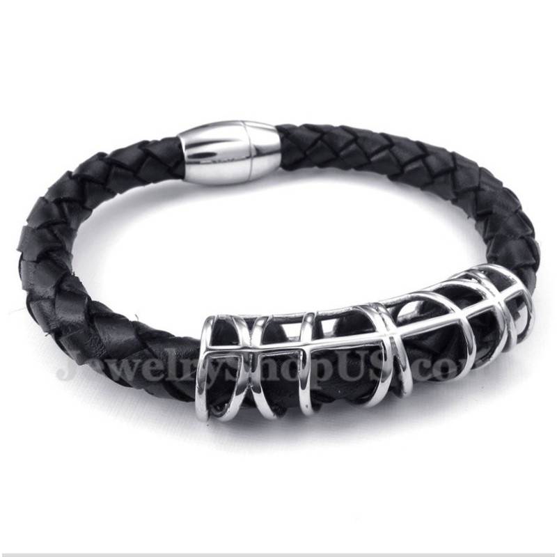 Heren Titanium Leren Armband