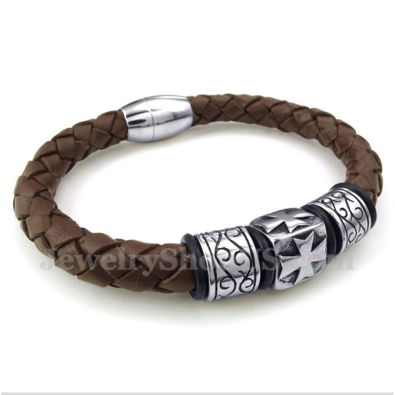 Heren Titanium Leren Armband Heren Titanium Leren Armband