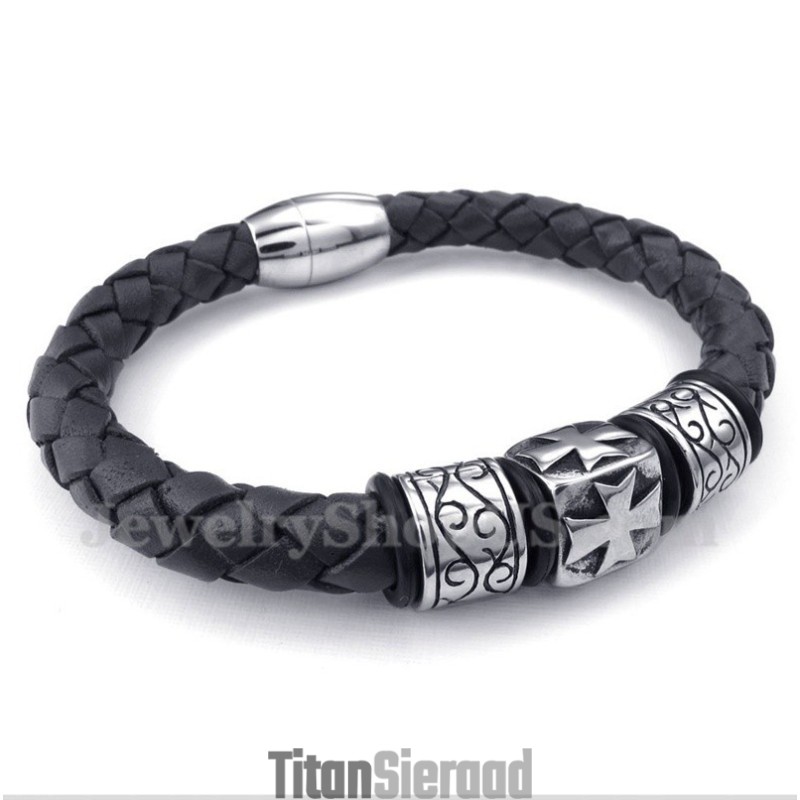 Heren Titanium Leren Armband