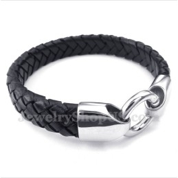 Heren Titanium Zwarte Leren Armband