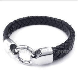 Heren Titanium Zwarte Leren Armband