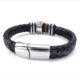 Heren Leren Schedel Titanium Armband