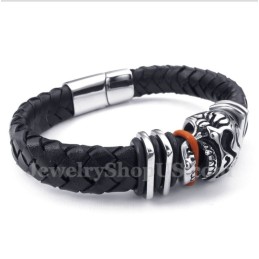 Heren Leren Schedel Titanium Armband