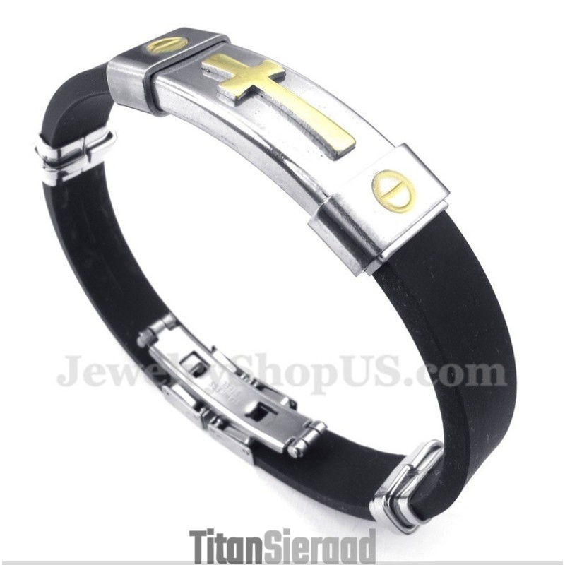 Heren Titanium Rubberen Kruisarmband