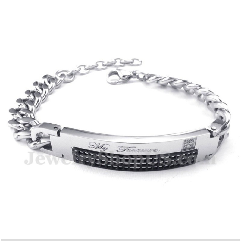 Heren Titanium Zwarte Diamant Heren Koppelarmband