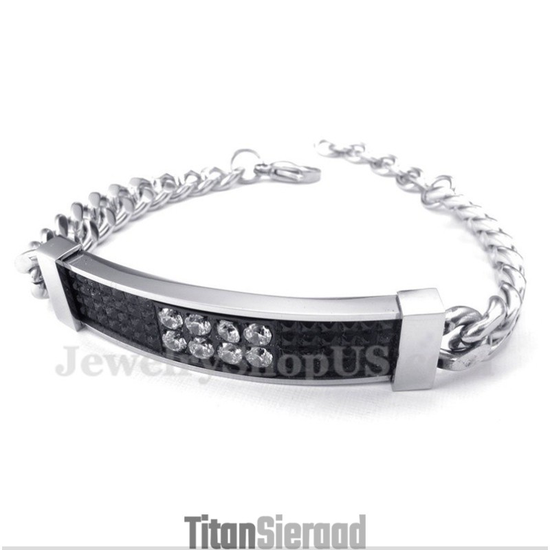 Heren Titanium Zwarte Diamant Heren Koppelarmband