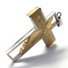 Jezus Kruis Titanium Hanger (Goud)