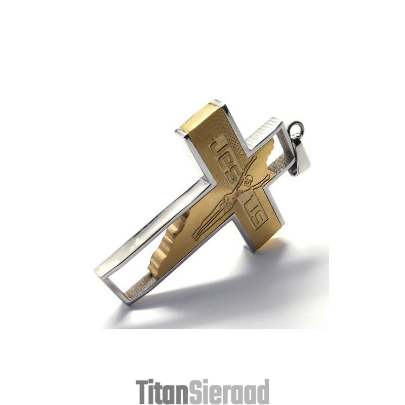 Jezus Kruis Titanium Hanger (Goud)