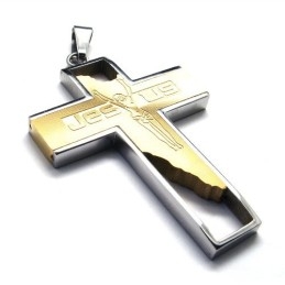 Jezus Kruis Titanium Hanger (Goud)