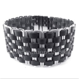 Heren Leren Titanium Armband