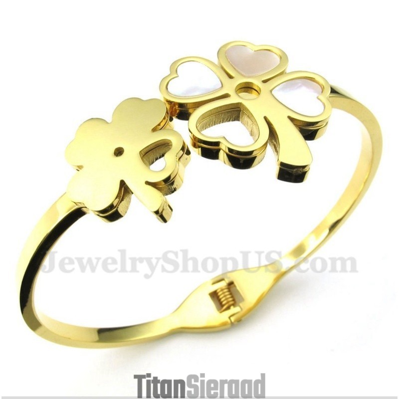 Heren Titanium Gouden Klaver Armband