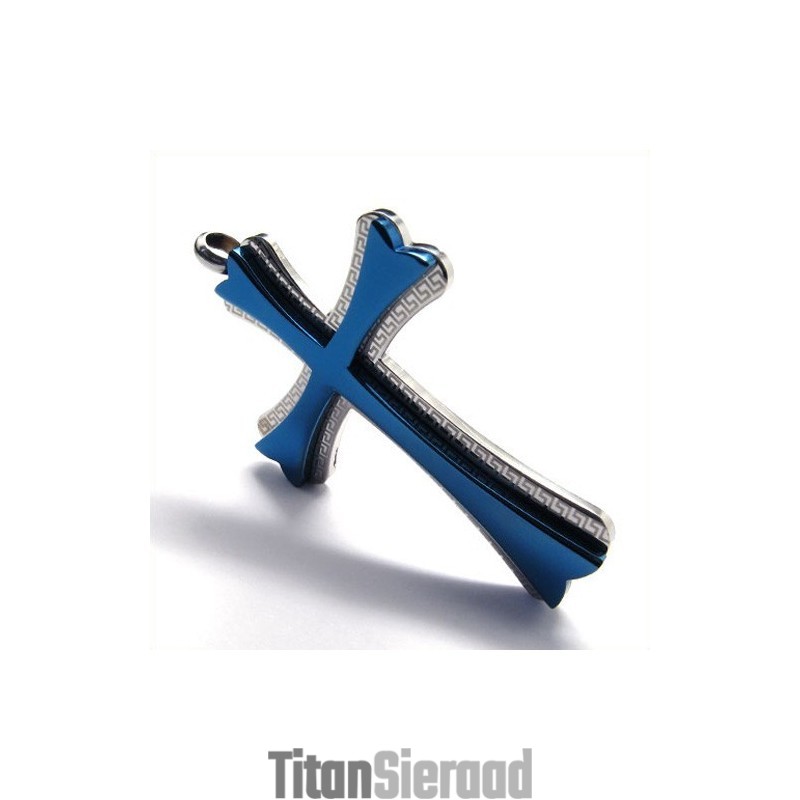 Nieuwe Stijl Kruis Titanium Hanger (Blauw)