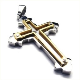 Mode Titanium Kruishanger Ketting Voor Heren (Goudkleurig)