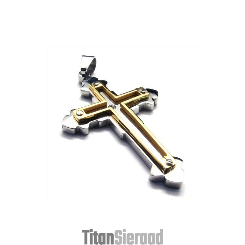 Mode Titanium Kruishanger Ketting Voor Heren (Goudkleurig)