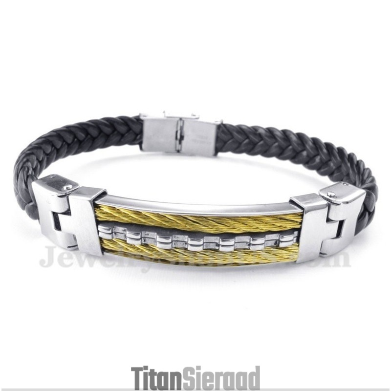 Heren Titanium Leren Armband Heren Titanium Leren Armband