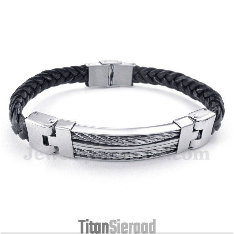 Heren Titanium Leren Armband Heren Titanium Leren Armband