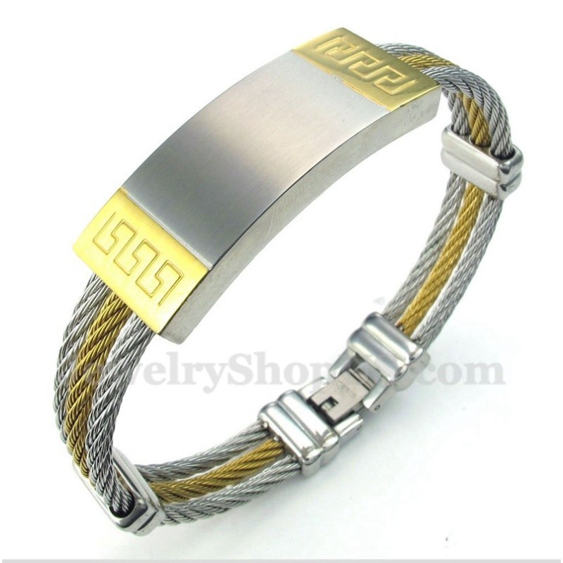 Heren Titanium Griekse Meanderpatroon Kabelarmband