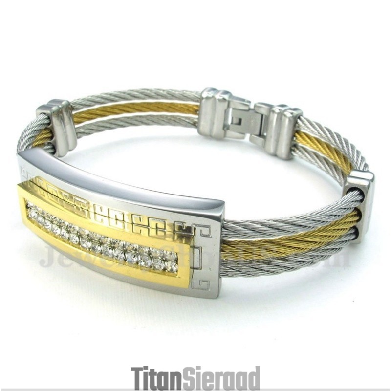 Heren Titanium Griekse Meanderpatroon Kabelarmband