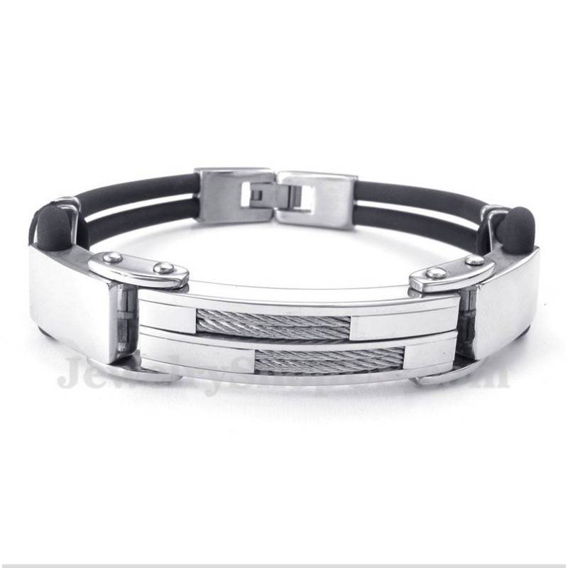 Heren Titanium Kabel Leren Armband