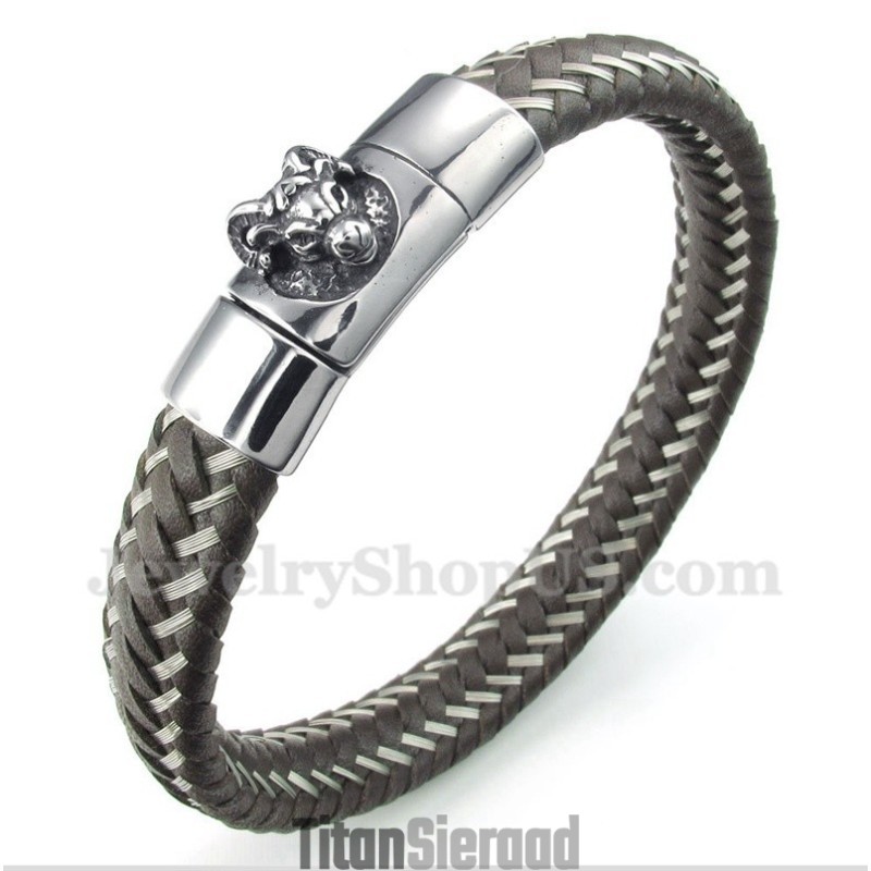 Heren Titanium Aries Leren Kabelarmband