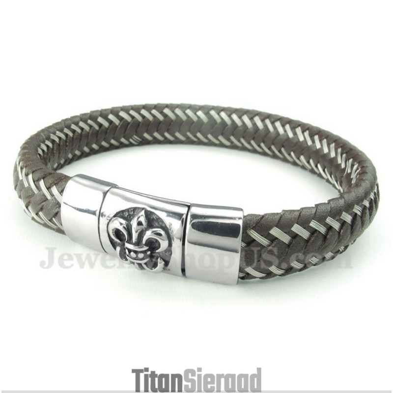 Heren Titanium Leren Kabelarmband Heren Titanium Leren Kabelarmband