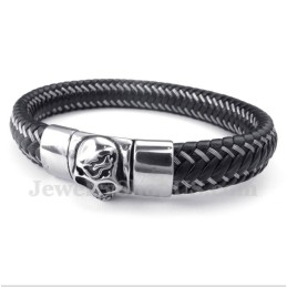 Heren Titanium Zwarte Leren Kabelarmband