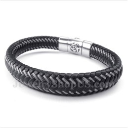 Heren Titanium Zwarte Leren Kabelarmband