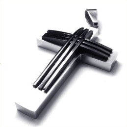 Nieuwe Stijl Geweven Kruis Titanium Hanger (Zwart)