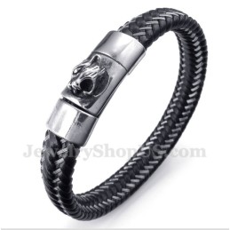 Heren Titanium Zwarte Leren Kabelarmband