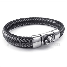 Heren Titanium Zwarte Leren Kabelarmband