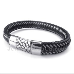 Heren Titanium Zwarte Leren Kabelarmband