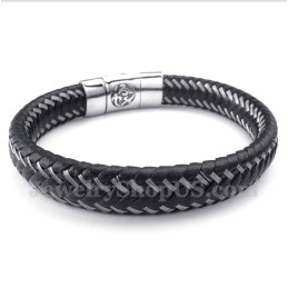 Heren Titanium Zwarte Leren Kabelarmband