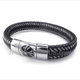 Heren Titanium Zwarte Leren Kabelarmband