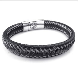 Heren Titanium Zwarte Leren Kabelarmband