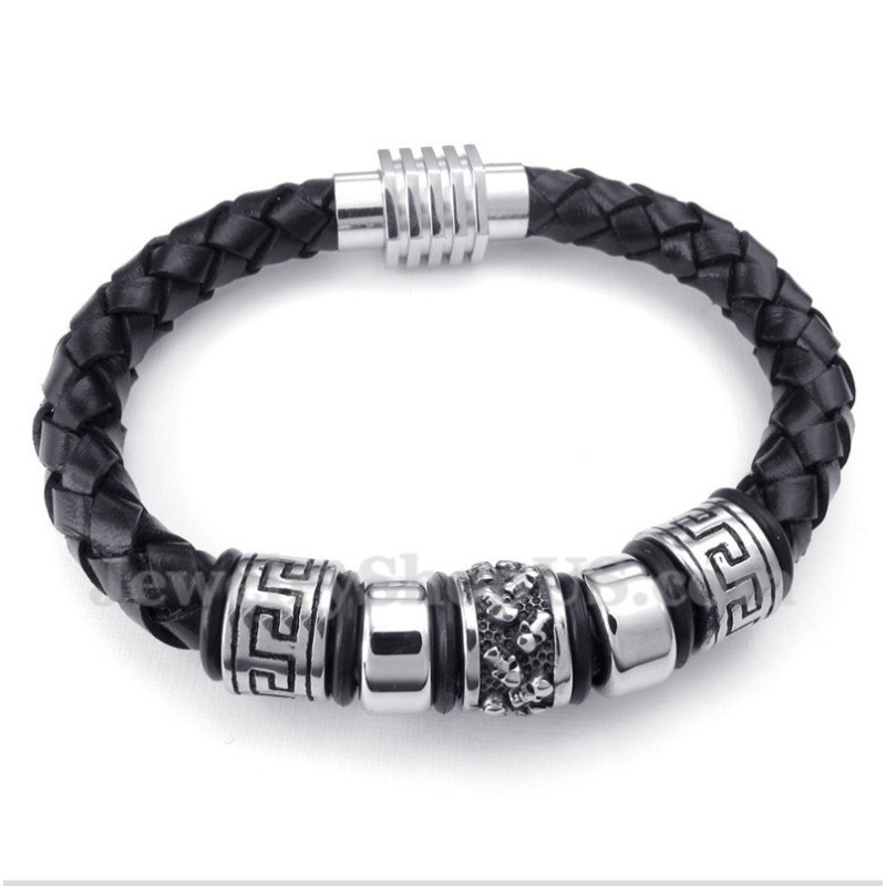 Heren Leren Titanium Armband