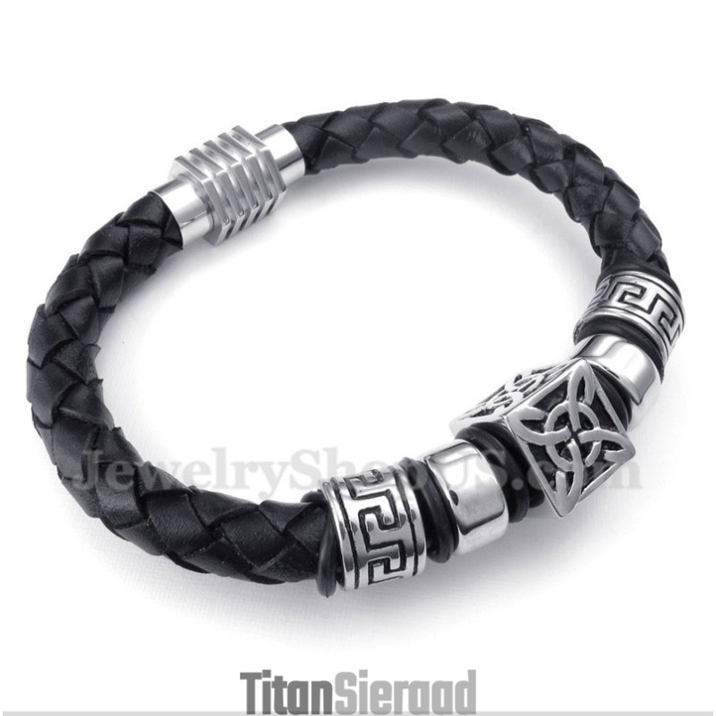 Heren Leren Titanium Armband