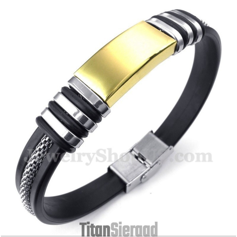 Heren Titanium Gouden Rubberen Armband