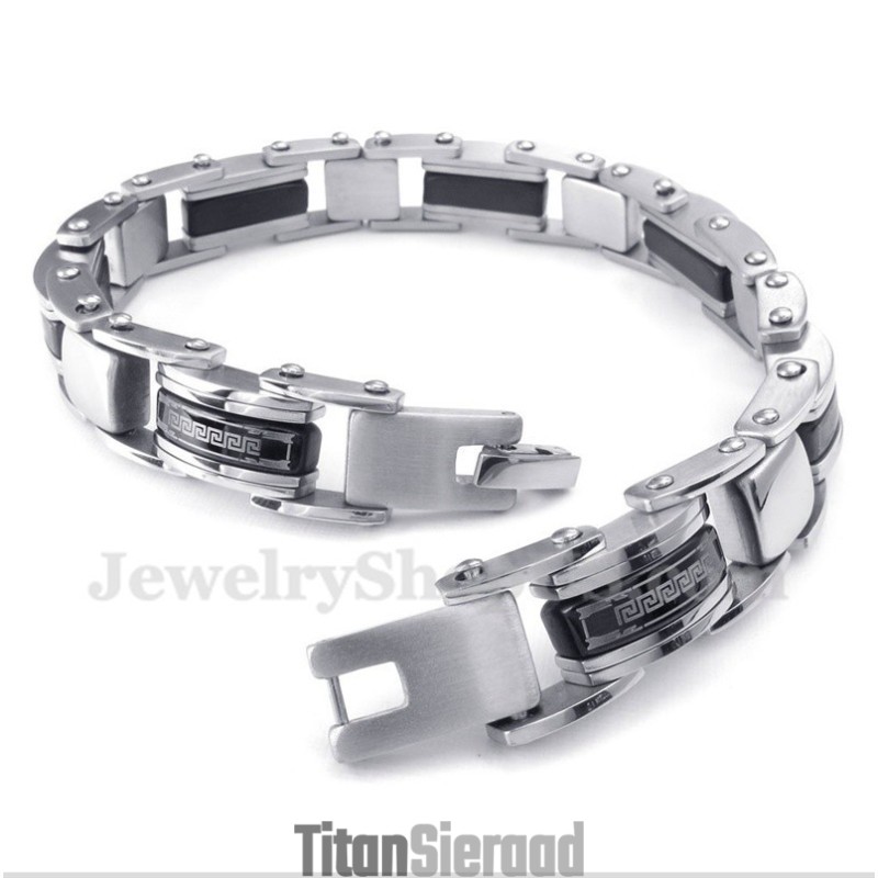 Herenarmband Van Titanium Met Griekse Meanderpatroon In Zwart