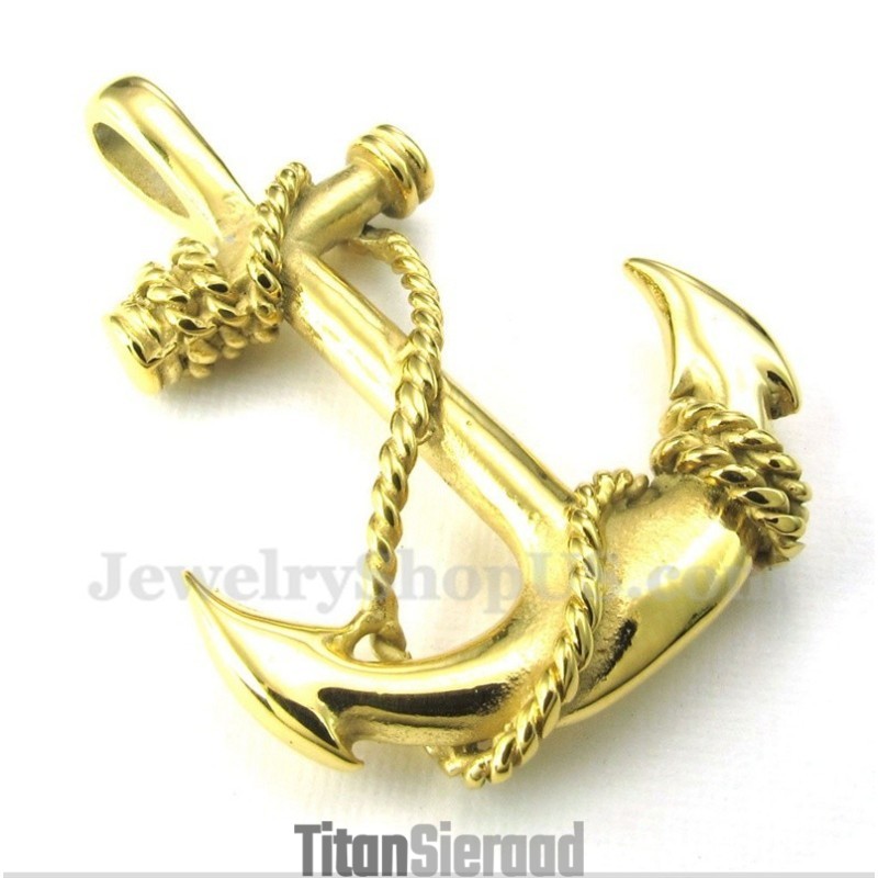 Heren Titanium Gouden Ankerhanger Met Gratis Ketting Heren Titanium Gouden Ankerhanger Met Gratis Ketting