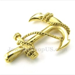 Heren Titanium Gouden Ankerhanger Met Gratis Ketting