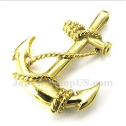 Heren Titanium Gouden Ankerhanger Met Gratis Ketting