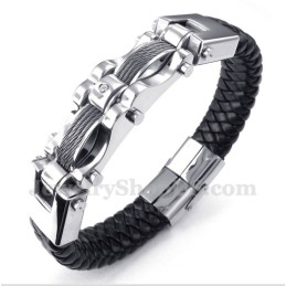 Heren Titanium Kabel Diamant Leren Armband