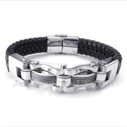 Heren Titanium Kabel Diamant Leren Armband