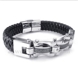 Heren Titanium Kabel Diamant Leren Armband