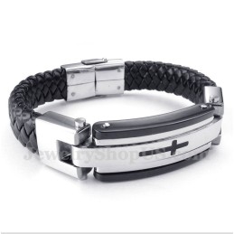 Heren Titanium Kruis Leren Armband