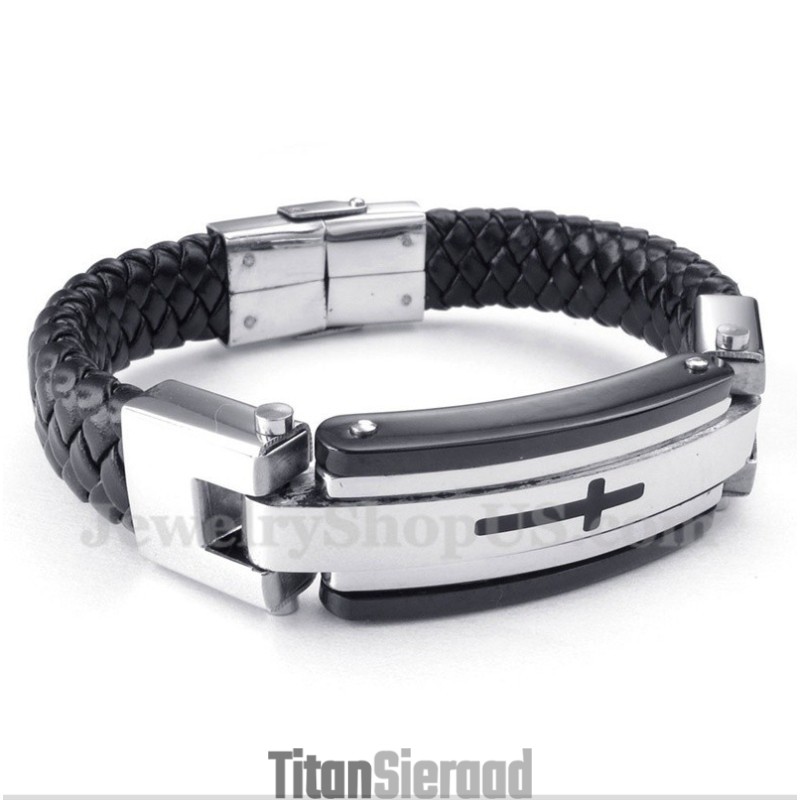Heren Titanium Kruis Leren Armband Heren Titanium Kruis Leren Armband