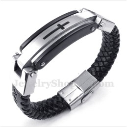 Heren Titanium Kruis Leren Armband